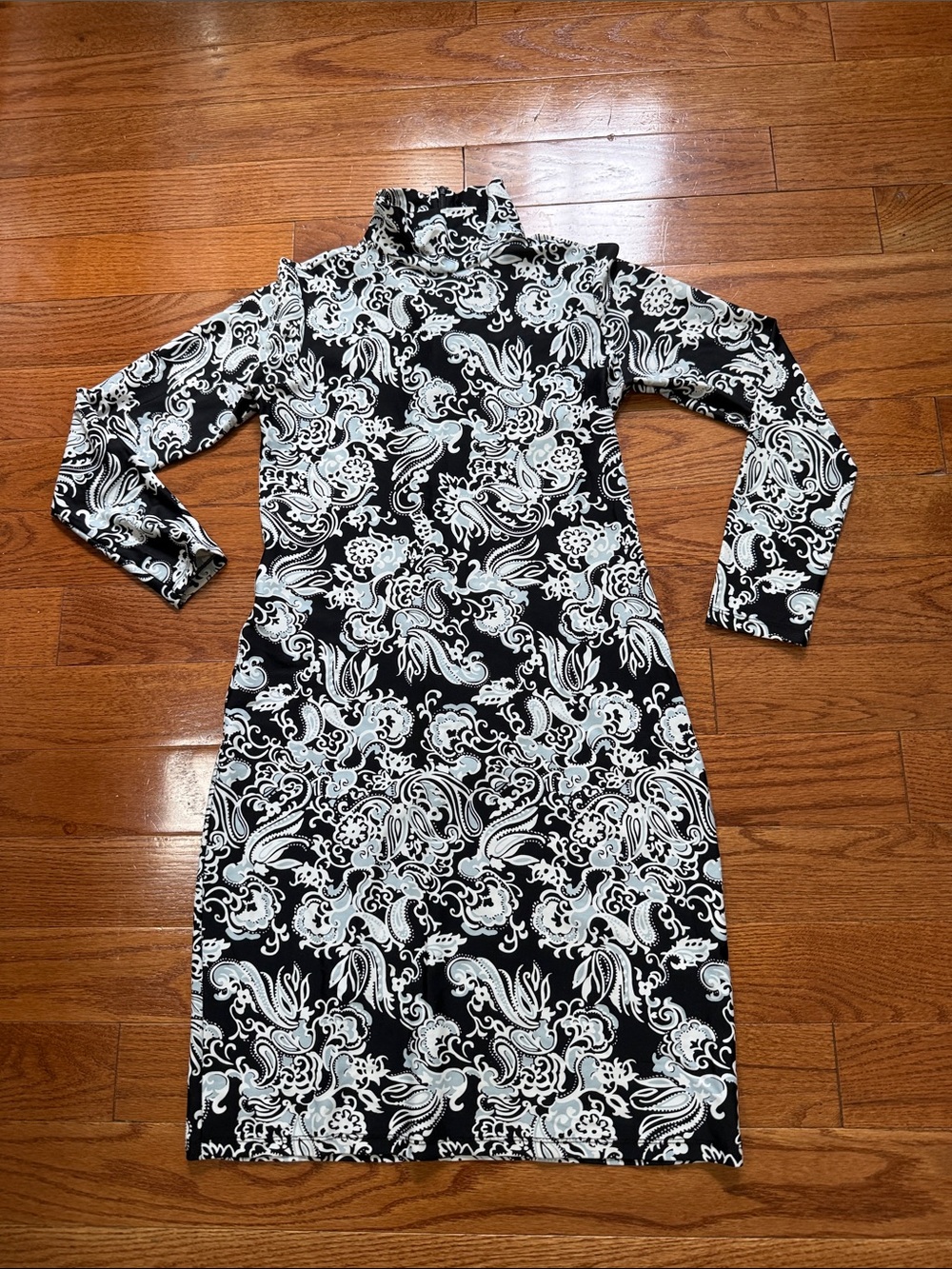 Black & White Floral Turtleneck Sheath Dress